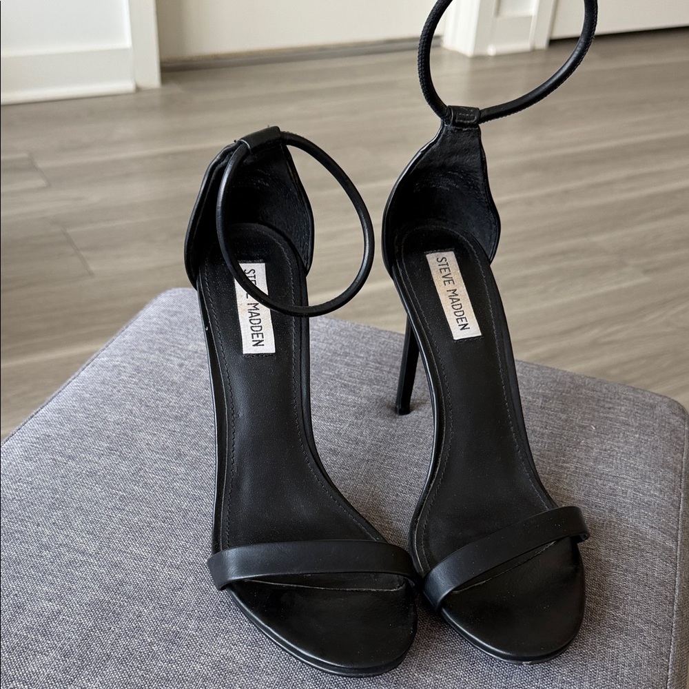 Steve Madden Black Ankle-Strap Stiletto Heels